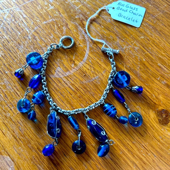 Jewelry Handmade Blue Glass Bead Charm Bracelet Poshmark